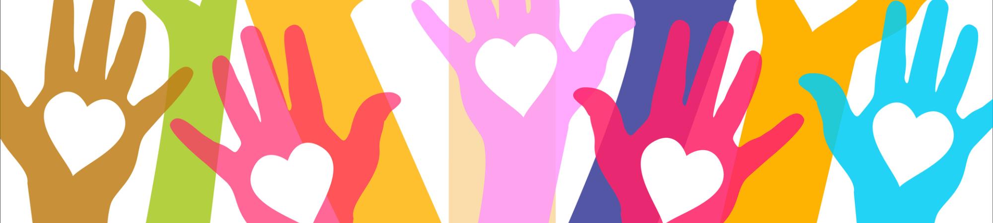 colorful hands with heart in palms