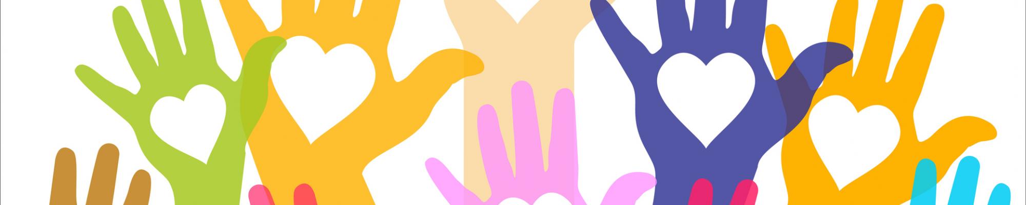 colorful hands with heart in palms